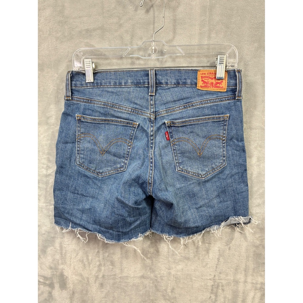 Levis 711 Skinny Shorts Womens 28 Blue Medium Wash Raw Hem Denim Mid Rise 29965